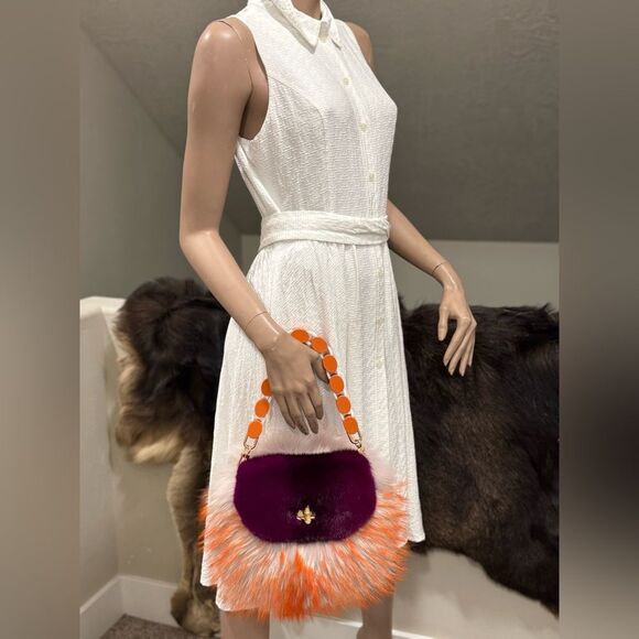 Stunning Colorblock Real Mink Fur with Finn Raccoon Fur Purse, Includes 2 Straps - Picture 10 of 17